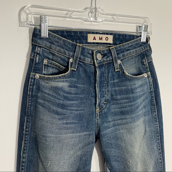 Anthropologie AMO Crop Boot Jeans Distressed w/ Raw Hem Button Fly Two Tone 24 - Picture 3 of 14
